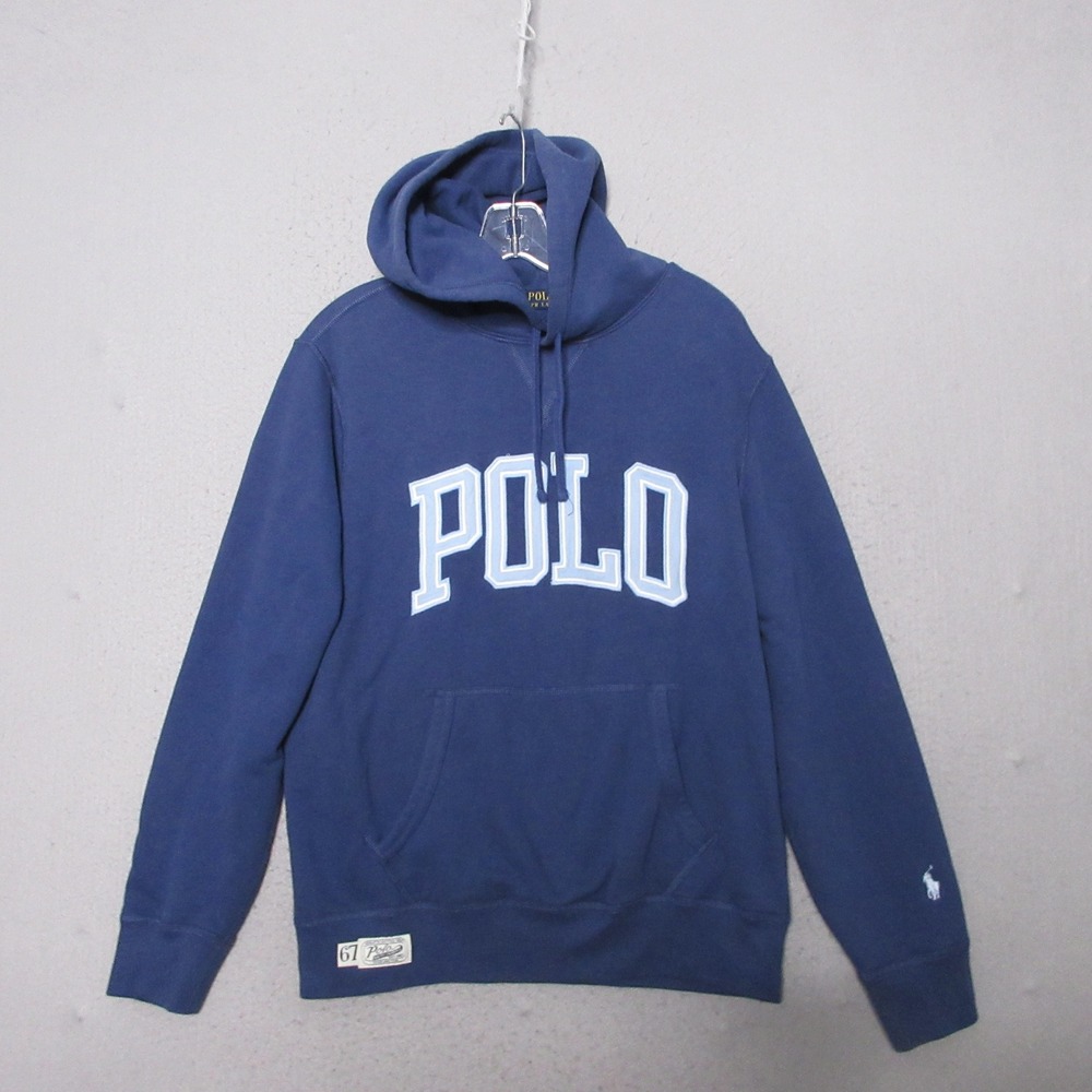 Polo Ralph Lauren Hoodie Medium Blue Spell Out Pullover Classic Street Preppy